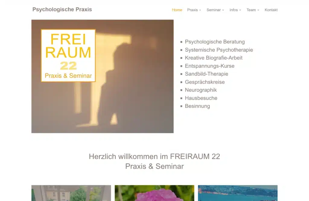Referenzen Webseiten 5 FREIRAUM 22 Praxis & Seminar